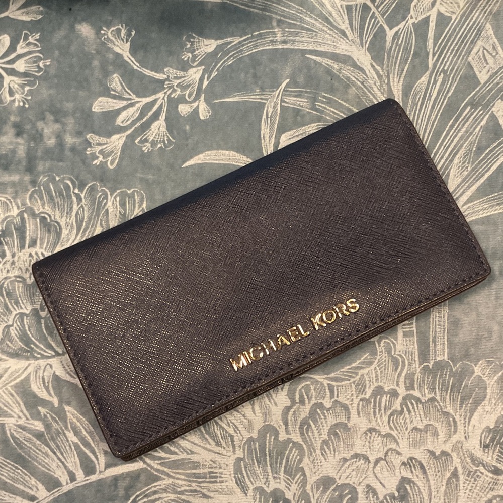 Michael Kors Navy Wallet with Gold Logo